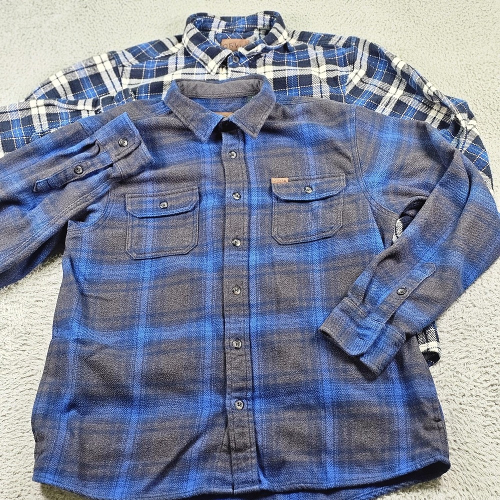 Orvis Shirts Mens Large Lot 2 Blue Plaid Flannel Long Sleeve Button Up Outdoor - Picture 2 of 14